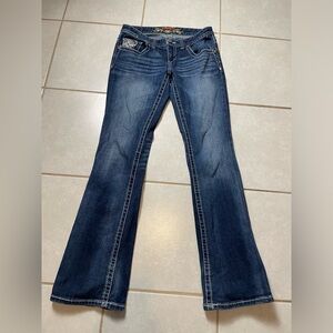 Maurices Jeans Women 5/6 Reg Bootcut Western Low Rise Stretch Embroidered Denim